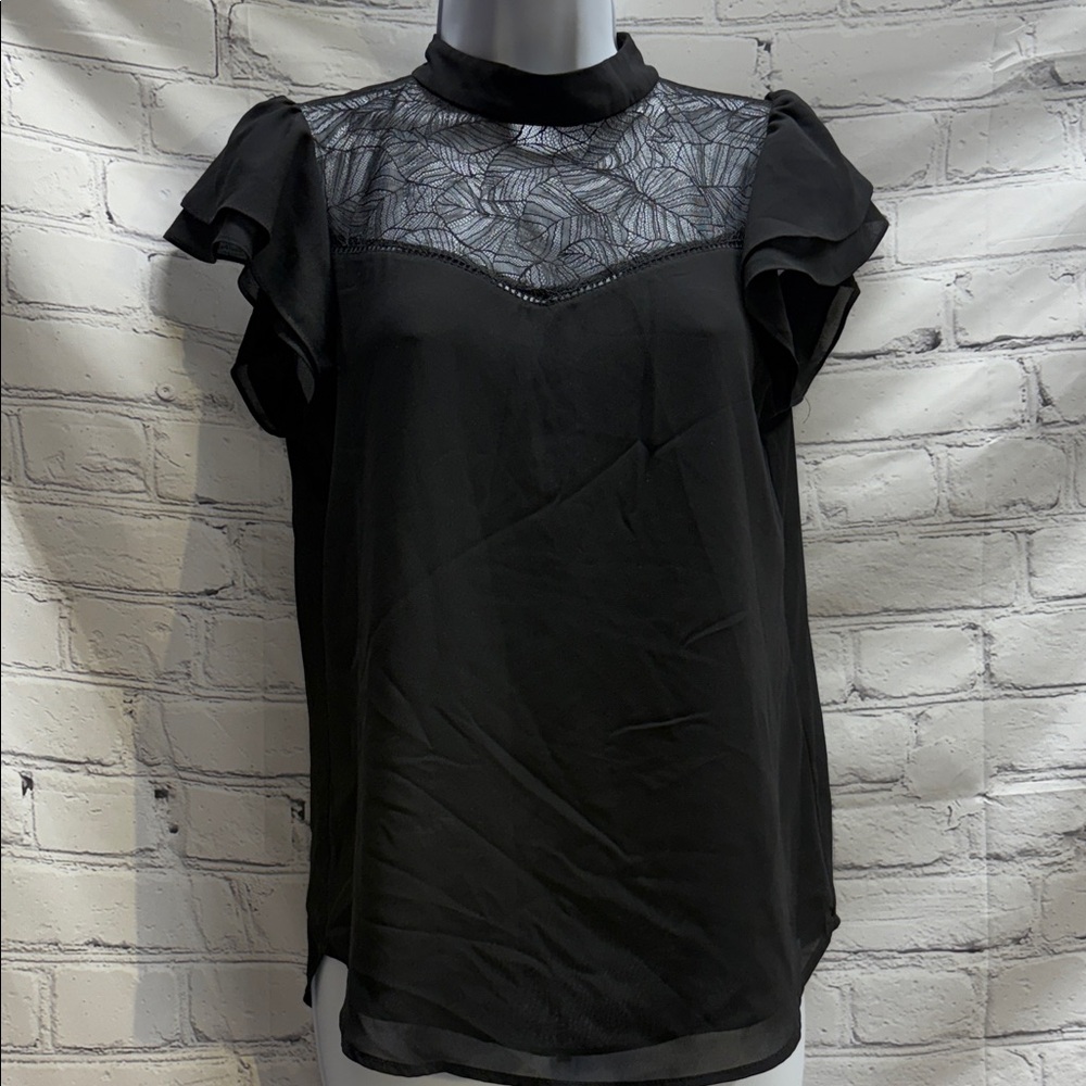 H&M Black Ruffle Sleeve Lace Blouse